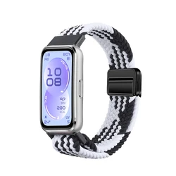 Braided Sport Magnetic Strap - Elastic Smartwatch Bracelet - HUAWEI band 11 (Black white)