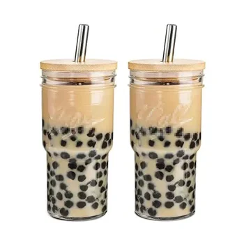 Iced Coffee Glass Cup with Bamboo Lid 1