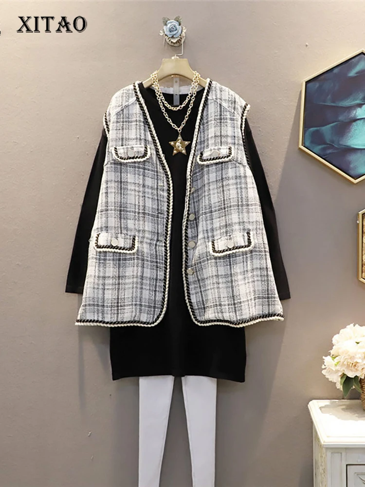 

XITAO Plaid Vest Fashion New Women Single Breast Pocket 2021 Autumn Sleeveless Small Fresh Casual Style Minority Vest ZP3223