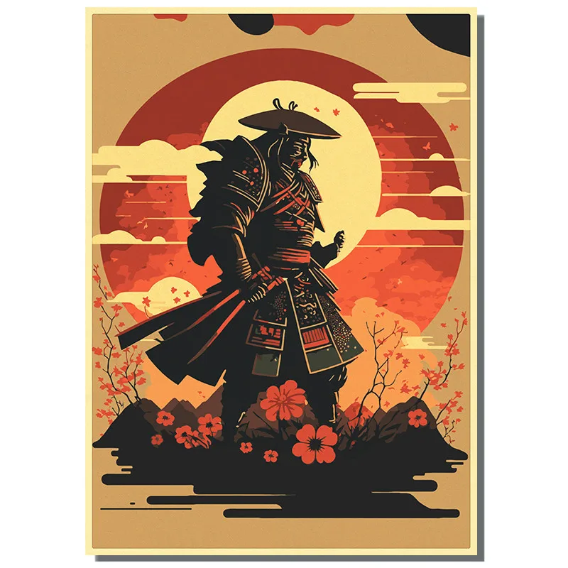 Japan Samurai Kraft paper Poster Home Wall Art Prints Pictures Bedroom Living Room Decor Murals Shop Bar Decoration