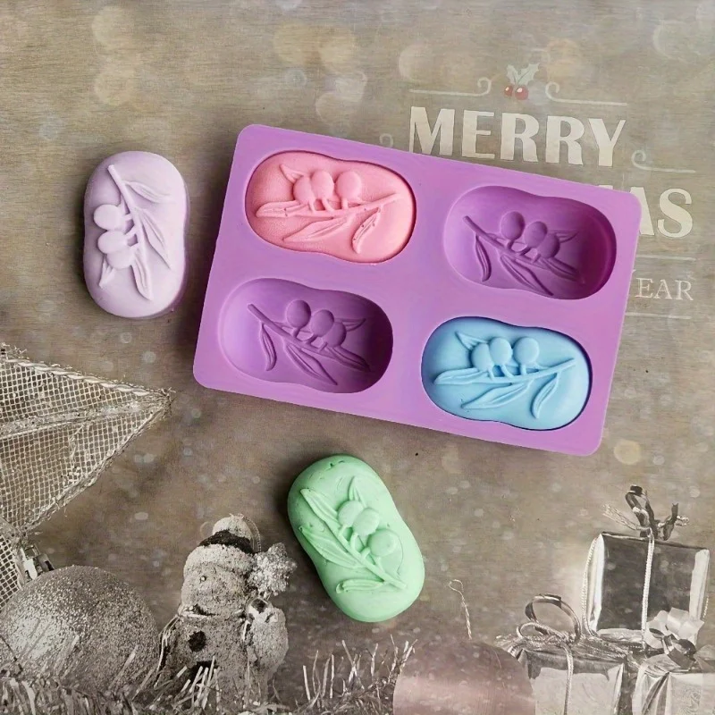 1pc 4 Olive Tree Handmade Soap Molds, Silicone Oval Olive Soap Mold 3D Handmade DIY Soap Candle Mold  Soap Making Supplies