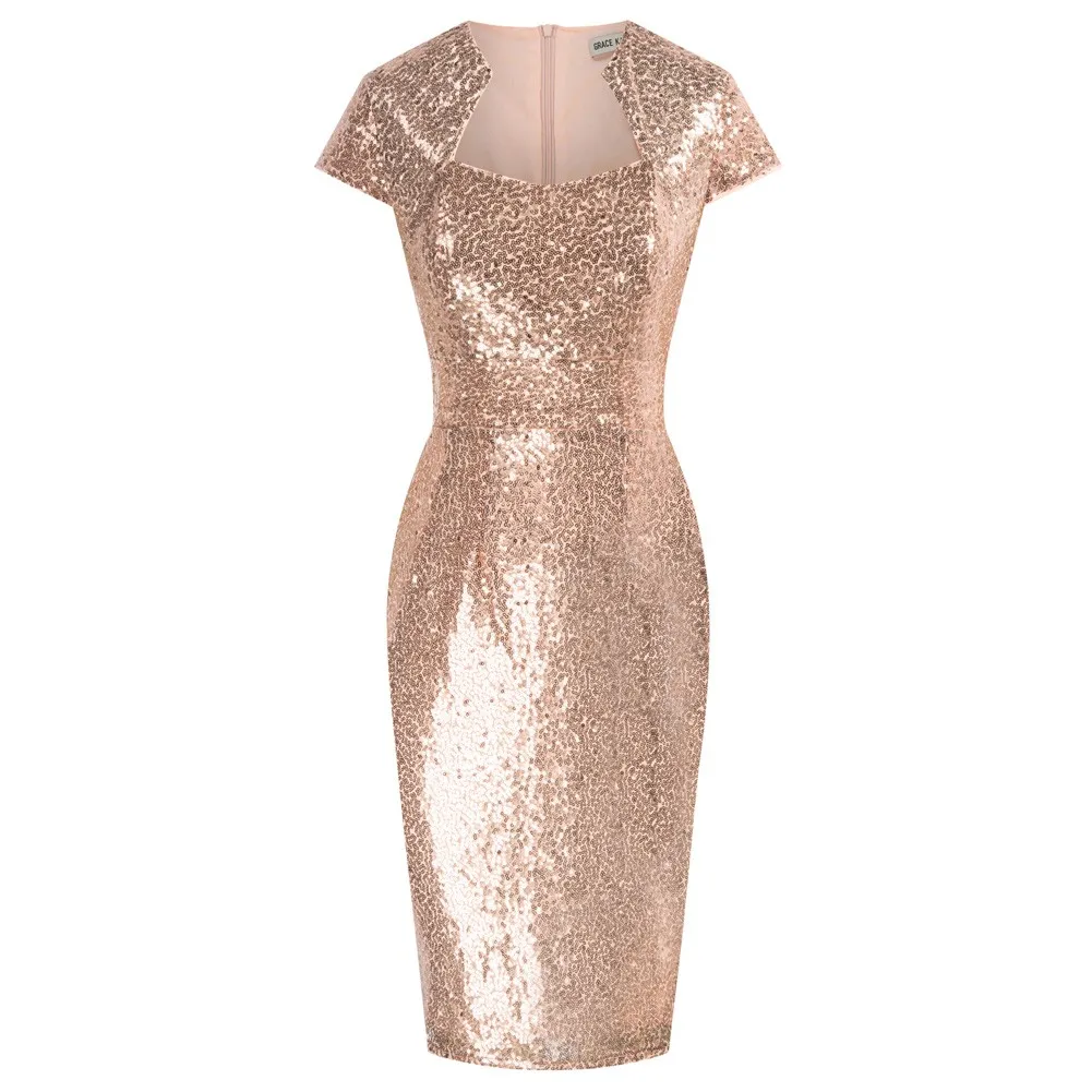 

GK Cocktail Dresses For Women Sequined Pencil Dress Cap Sleeve Defined Waist Party Dress Elegant Sexy Hips-wrapped Dresses