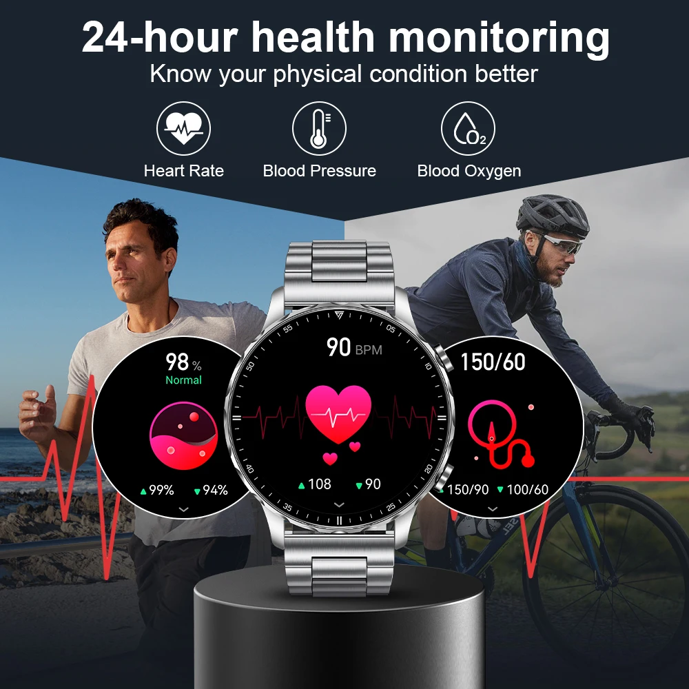 LIGE Luxury Steel Men Smart Watch Bluetooth Call Sport Fitness Watch Tracker Blood Pressure Monitor Waterproof Health Smartwatch