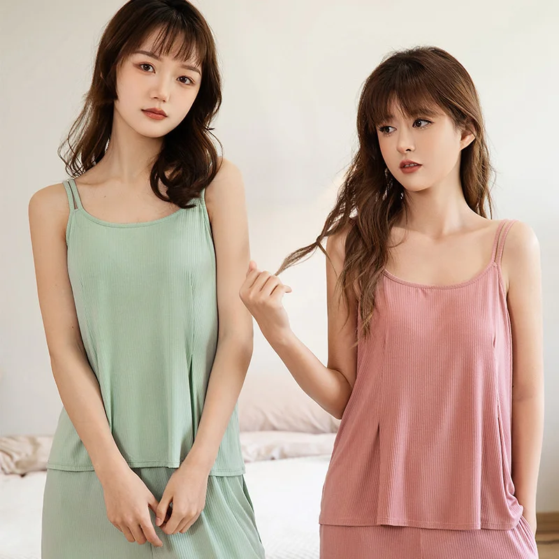 Women's Spring And Summer New Modal Suspenders Pajamas Loose Two-piece Suit Pyjamas