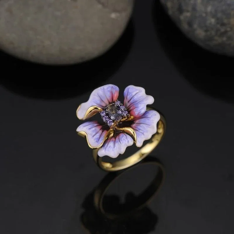 Ring Classic Ladies Floret Jewelry Birthday Proposal Date Engagement Wedding Flowers Crystal Size 6 7 8 9 10