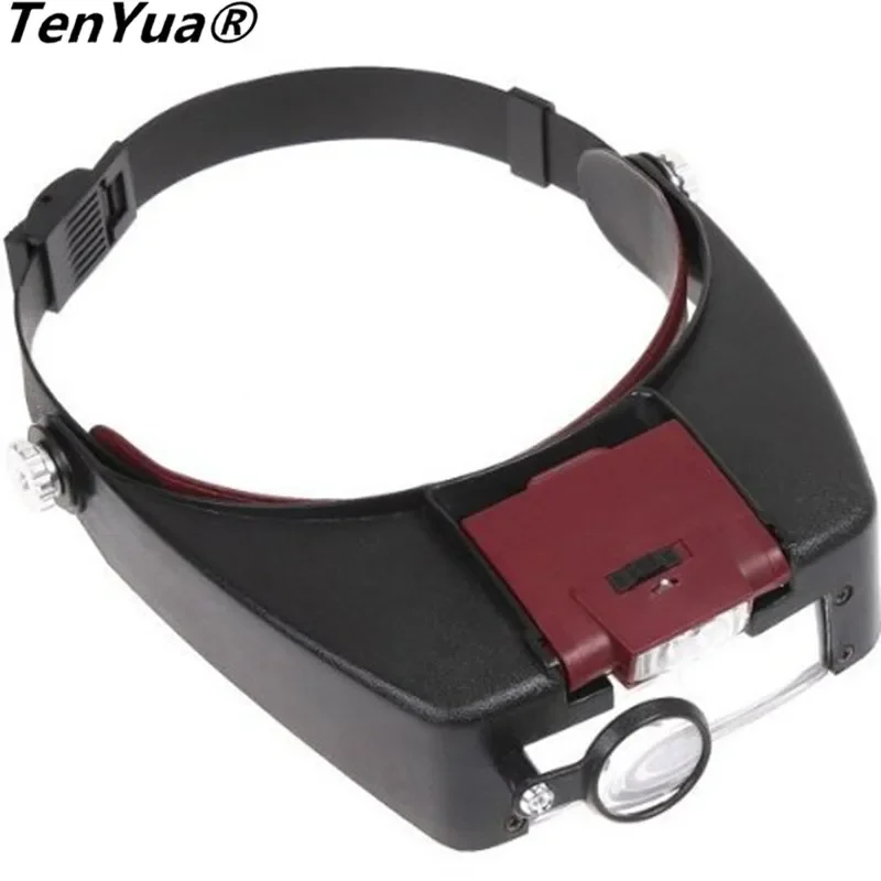 

TenYua Loupe Microscope 10X Helmet Style Magnifier Glass Headband Magnifying Glasses Lupas Con Luz LED lights Reading Repair Use