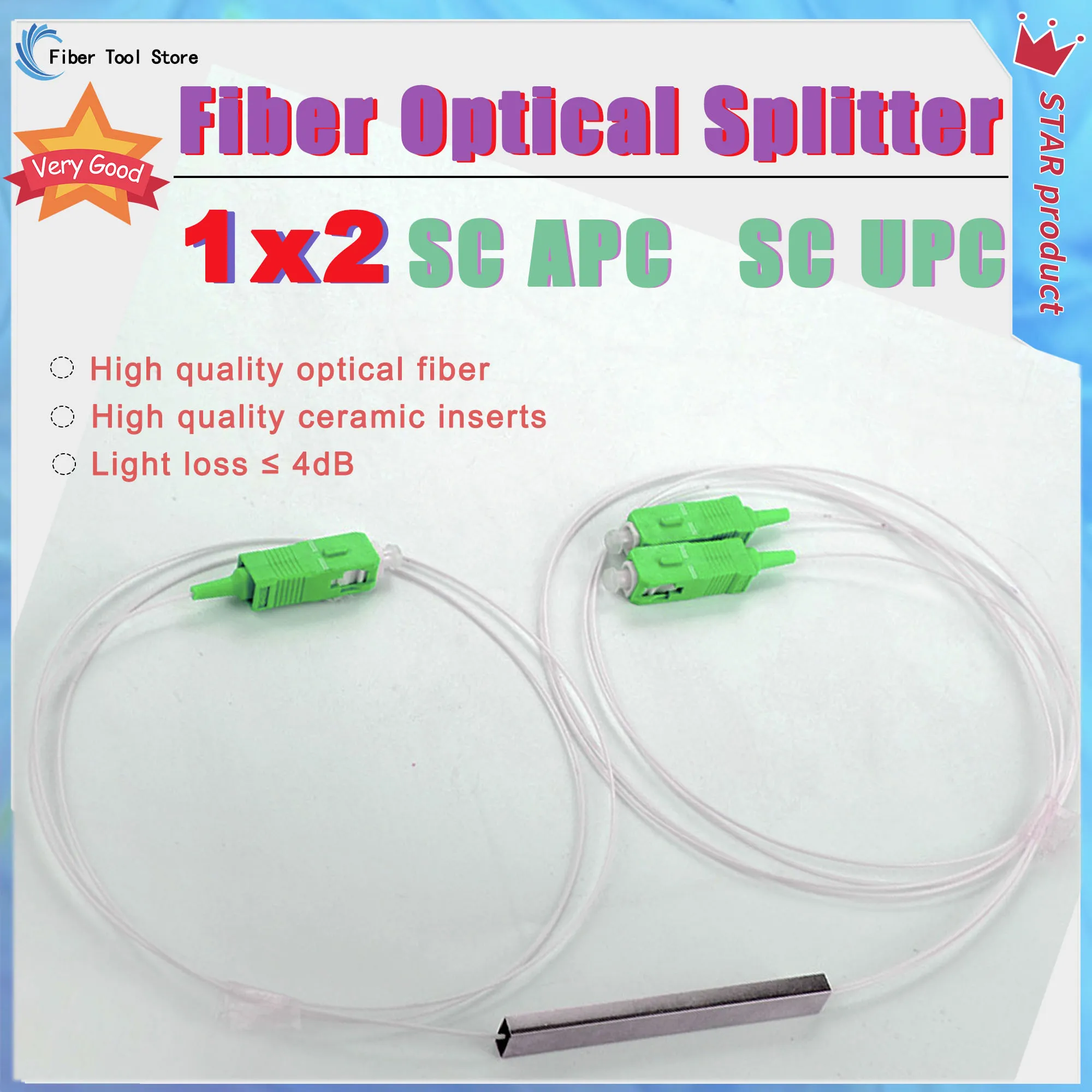 1x2 fiber splitter SC APC 1 To 2 Fiber Optical PLC Splitter  Mini steel tube type 0.9mm Fiber Optical Splitter Free Shipping