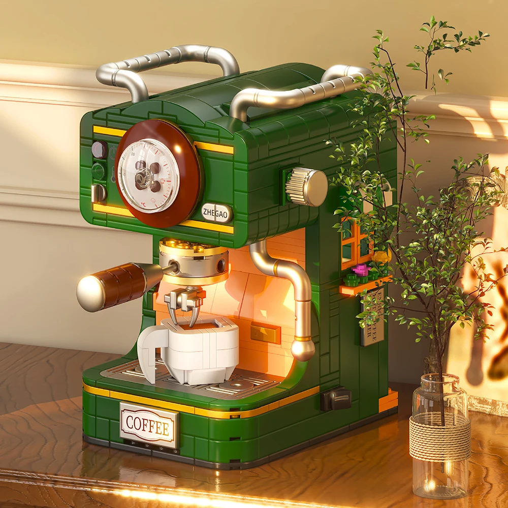 467Pcs Vintage Coffee Machine Building Block Classic Imitation Hand Coffee Macker Desktop Decoration Bricks for Kid Toys Adults