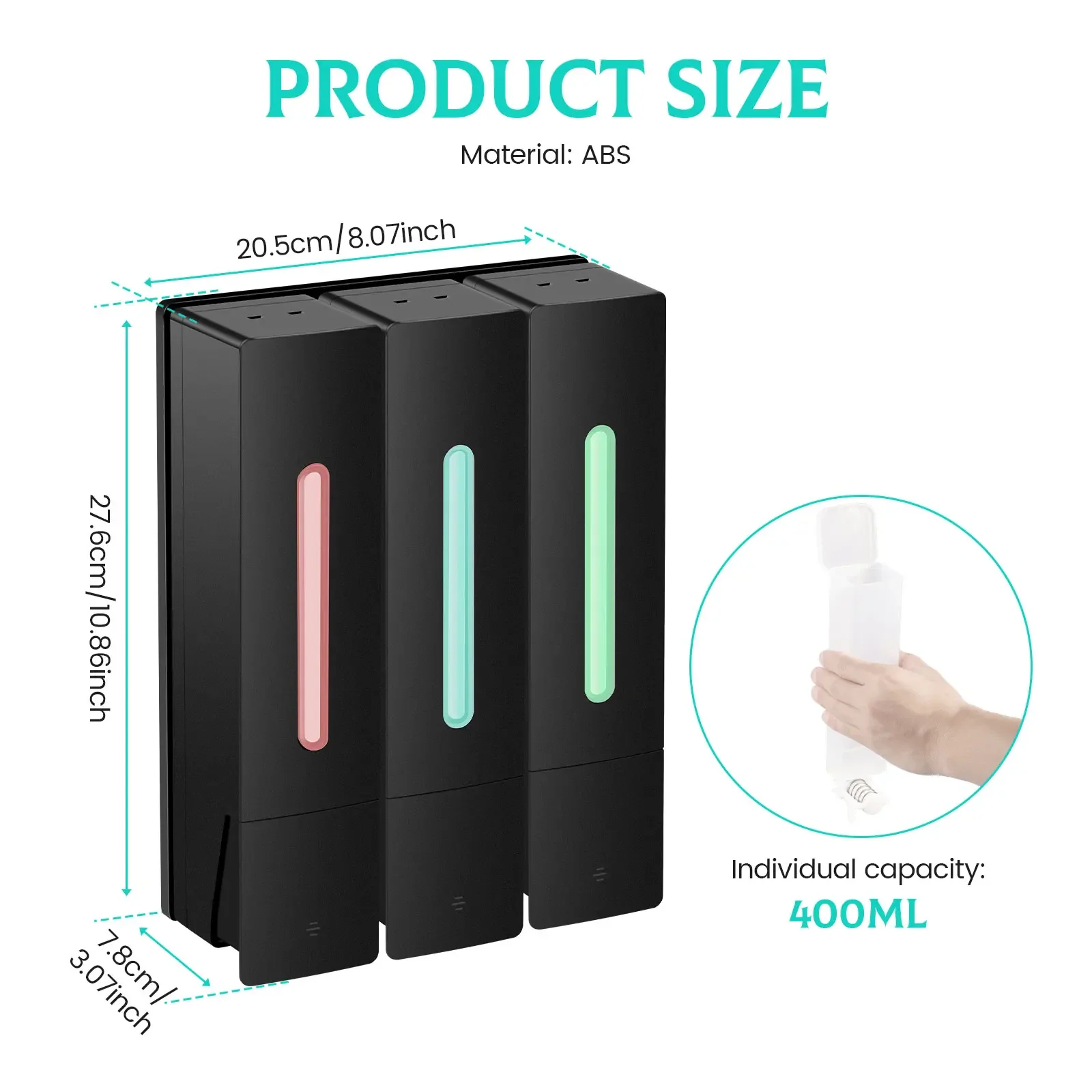 400ML Soap Dispenser Wall Mounted 3 Chamber Shower Soap Dispenser Adhesive Shampoo Conditioner Dispenser Bathroom Accessories 6
