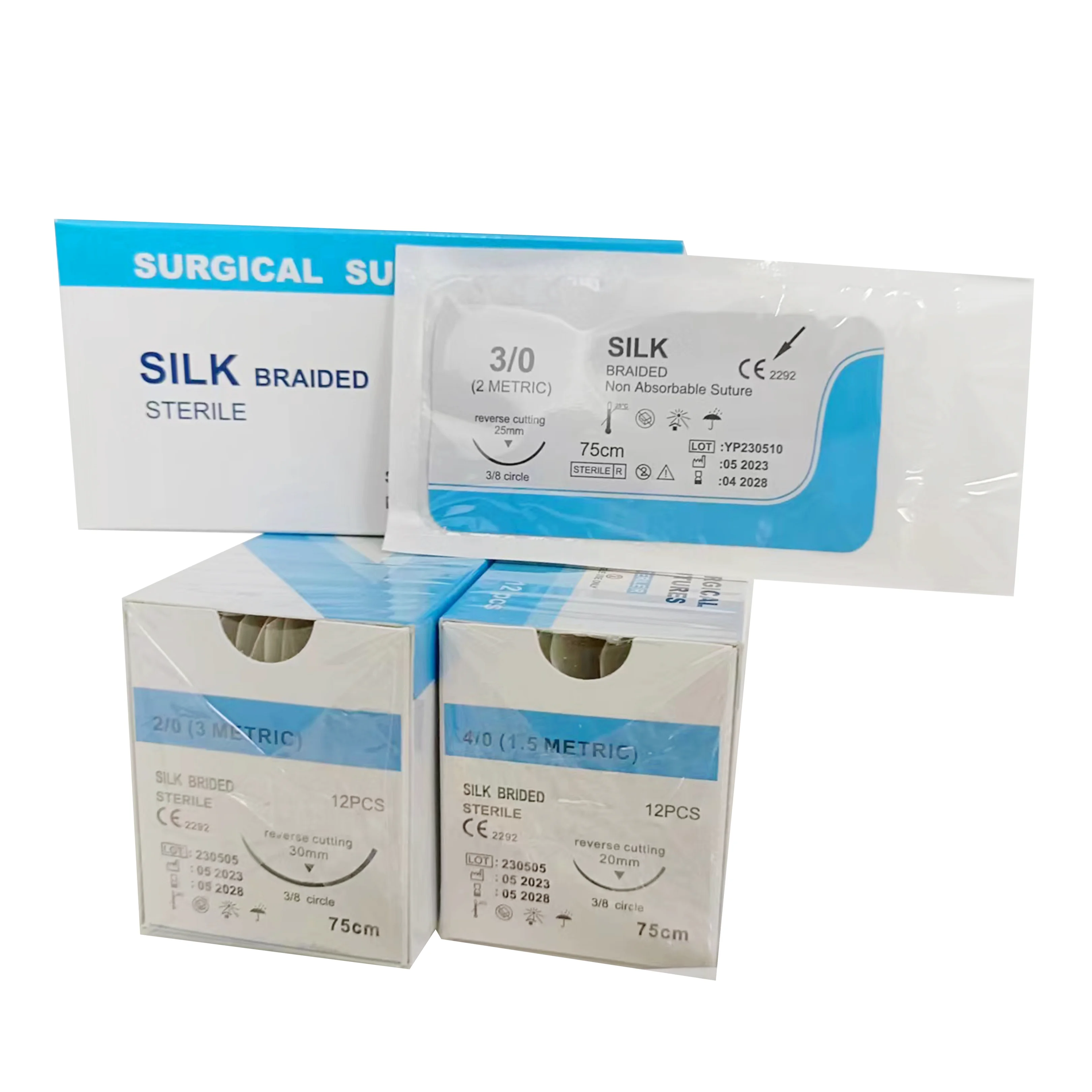 12 Pieces Nylon Silk Braided Sutures 4/0 3/0 2/0 75cm Monofilament Surgical Suture Polypropylene