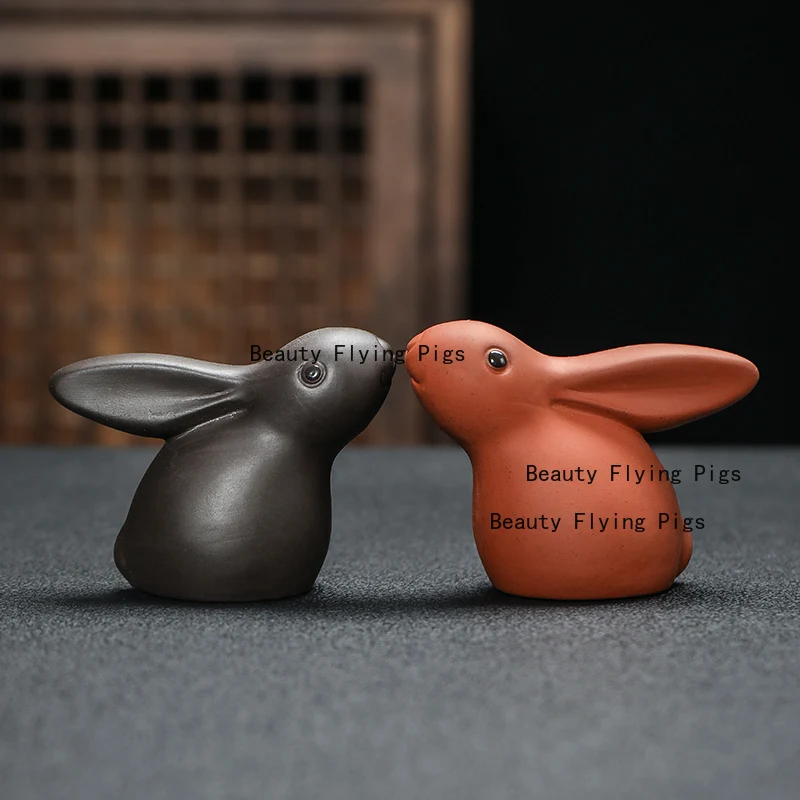 Purple Clay Tea Pet Qiankun Rabbit Ornament Cute Little Rabbit Home FENG SHUI Decoration Crafts Desk Decorative Figurines