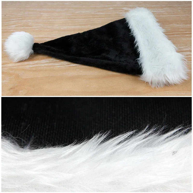 Unisex Xmas Black Plush Christmas Hat for Adults Kids Comfortable Santa Claus Cosplay Supplies Christmas Party Decor Gift