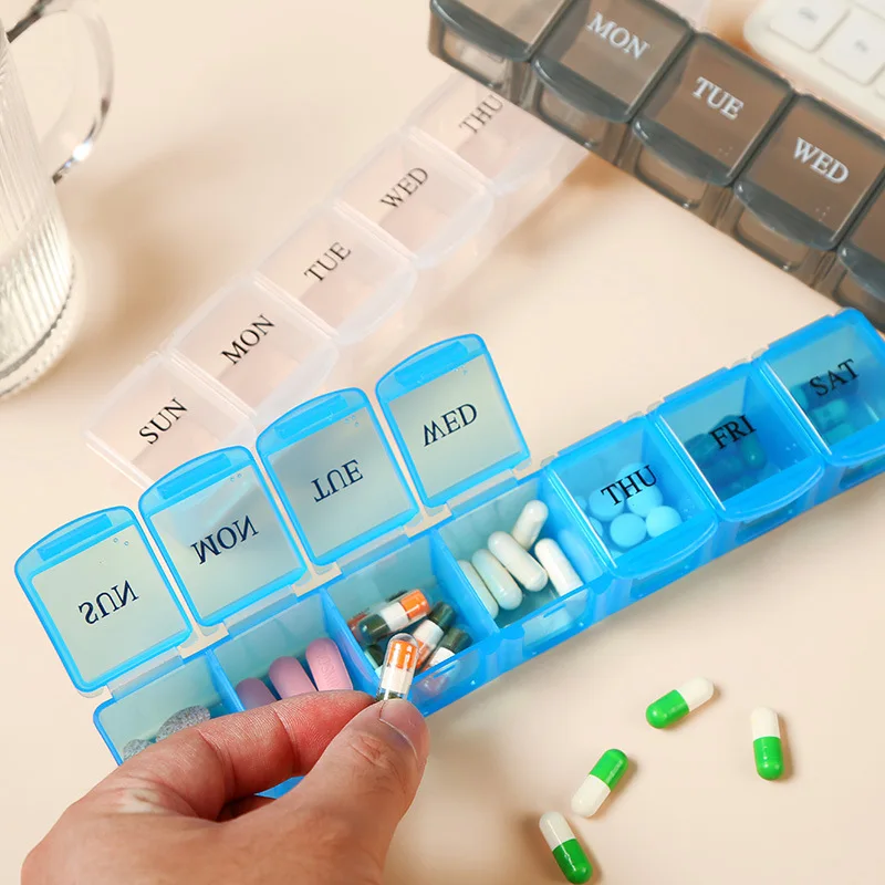 Compact 7-Day Travel Pill Organizer with Storage for Medications and Supplements