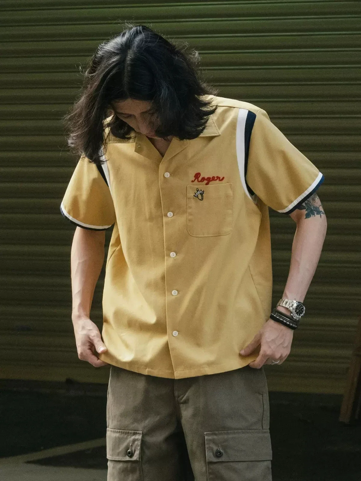 男性用レトロボウリングシャツ,ビーチやキャンプ用のハワイアン