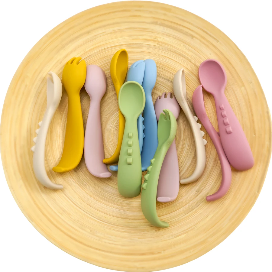 2PCS Silicone Baby Spoons Fork For Baby Cutlery Set Newborn Learn To Eat Training Feeding Spork Tableware Baby Items 6