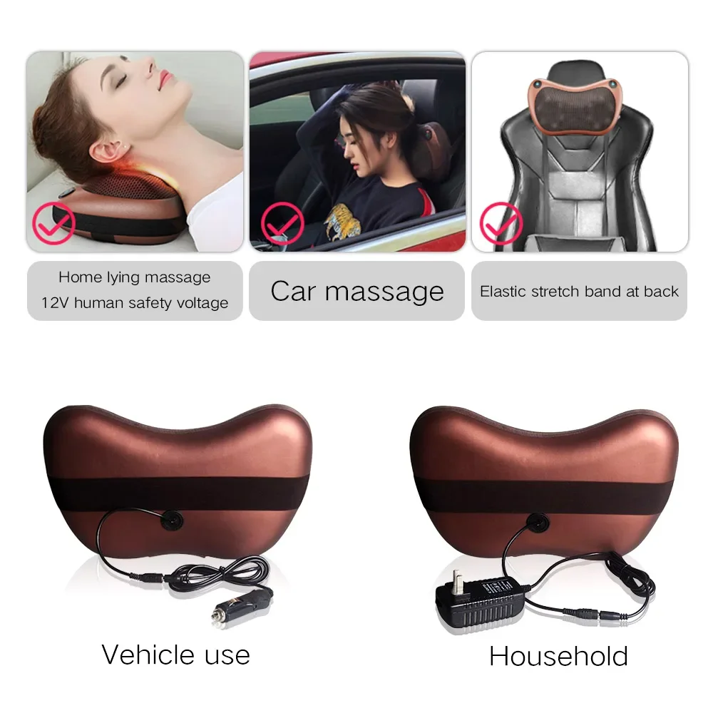 Verwarming Nek Massage Kussen Shiatsu Cervicale Kussen Massageapparaat Warmte Elektrische Rug Lumbale Kussen Roller Hoofdsteun Voor Auto 'S Reizen