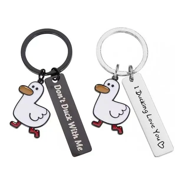 Cute Duck Stainless Steel Keychain - Creative Duckling Keyring for Backpack, Pet Lover Gift & Student Accessory