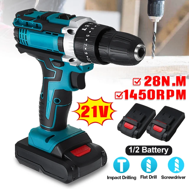  Cordless Power Electric Drill Set 21V with 2pcs