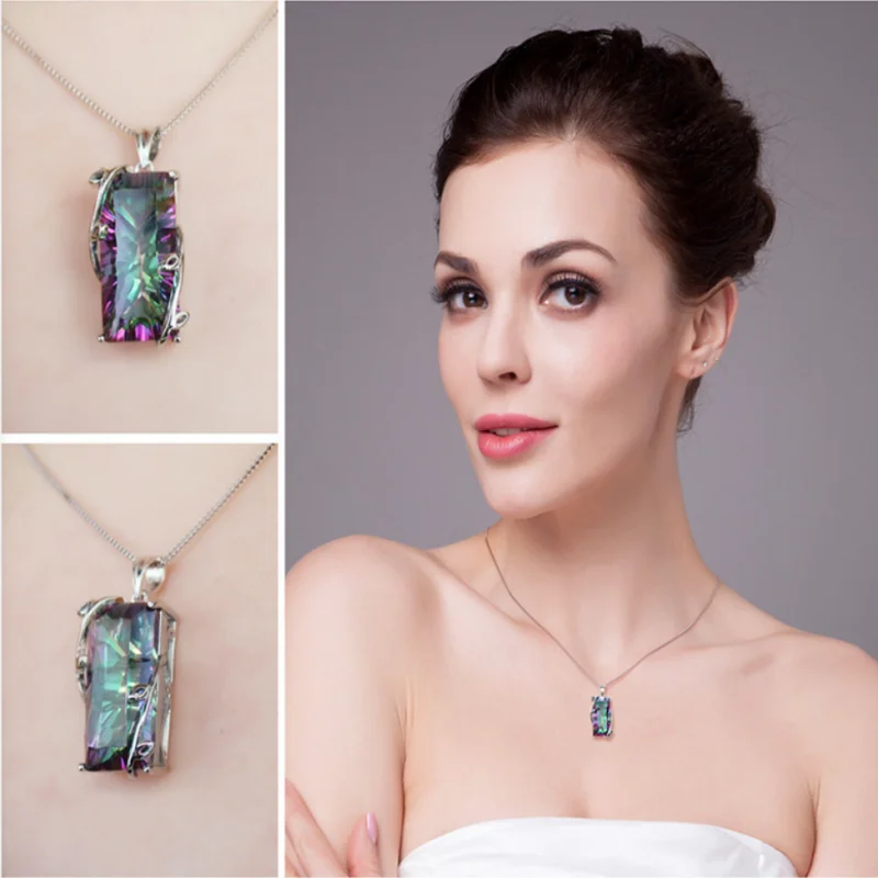 Silver 925 Colorful Stone Tourmaline Pendant Topaz Leaves GEMSTONE Necklace For women Birthday Party Gift Gemstone Chain pendant necklace