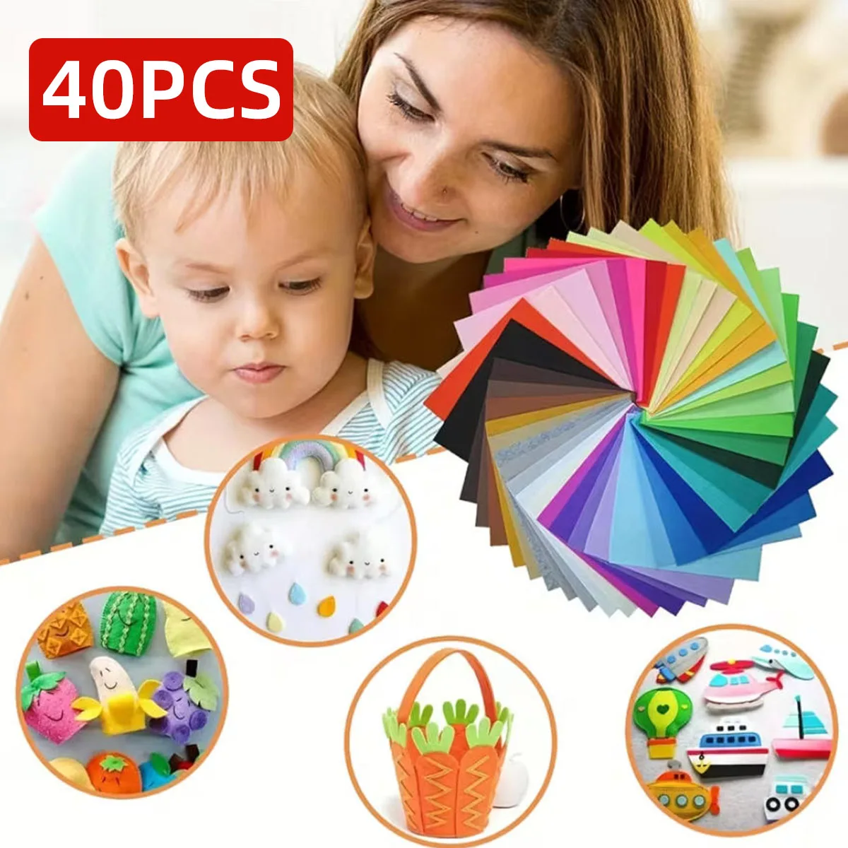 40PCS Felt Cloth Soft Non-Woven Fabric Felt Paper In Various Colors ...