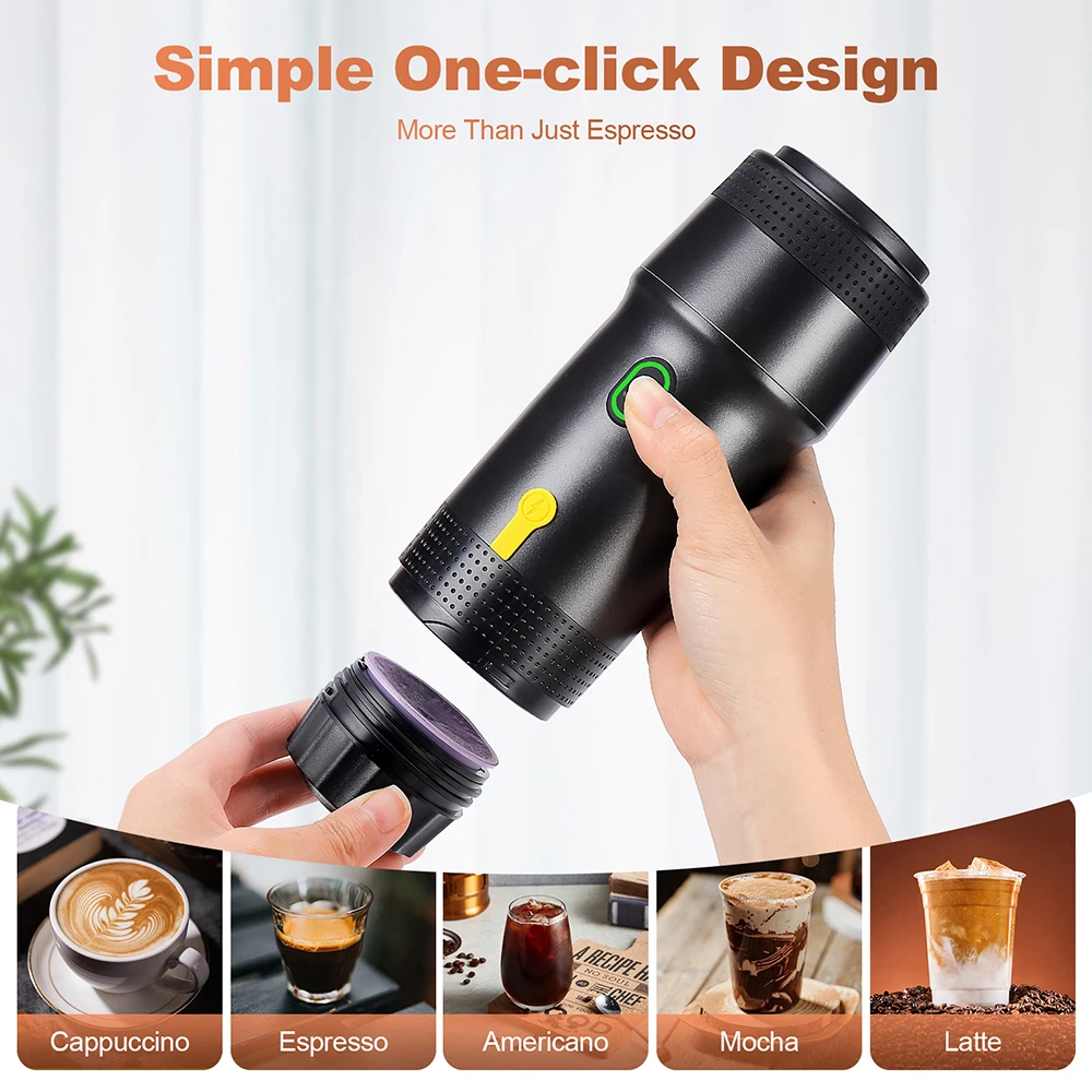 60ml Electric Wireless Espresso Coffee Machine Fit for Coffee Capsule/Powder Travel Maker for Car & Home Camping Travel
