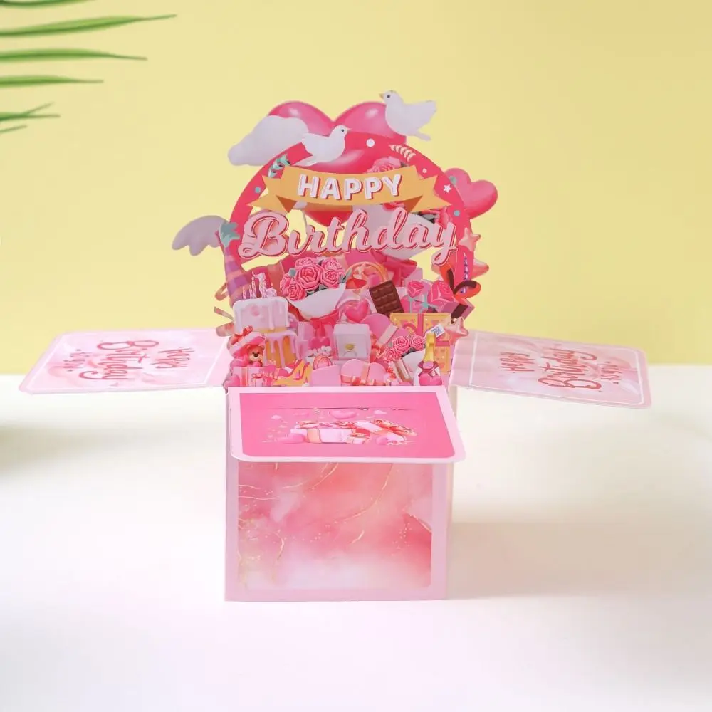 3D Pop Up Greeting Cards Happy Birthday Blessing Postcard Box Creative Bouquet Flower Greeting Cards Gift
