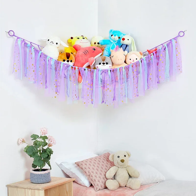 With Tassels Hammock Storage Net for Stuffed Animals Holder and Plush Toy Hammock Soft Cuddly Toys Large Corner Hanging Net 4