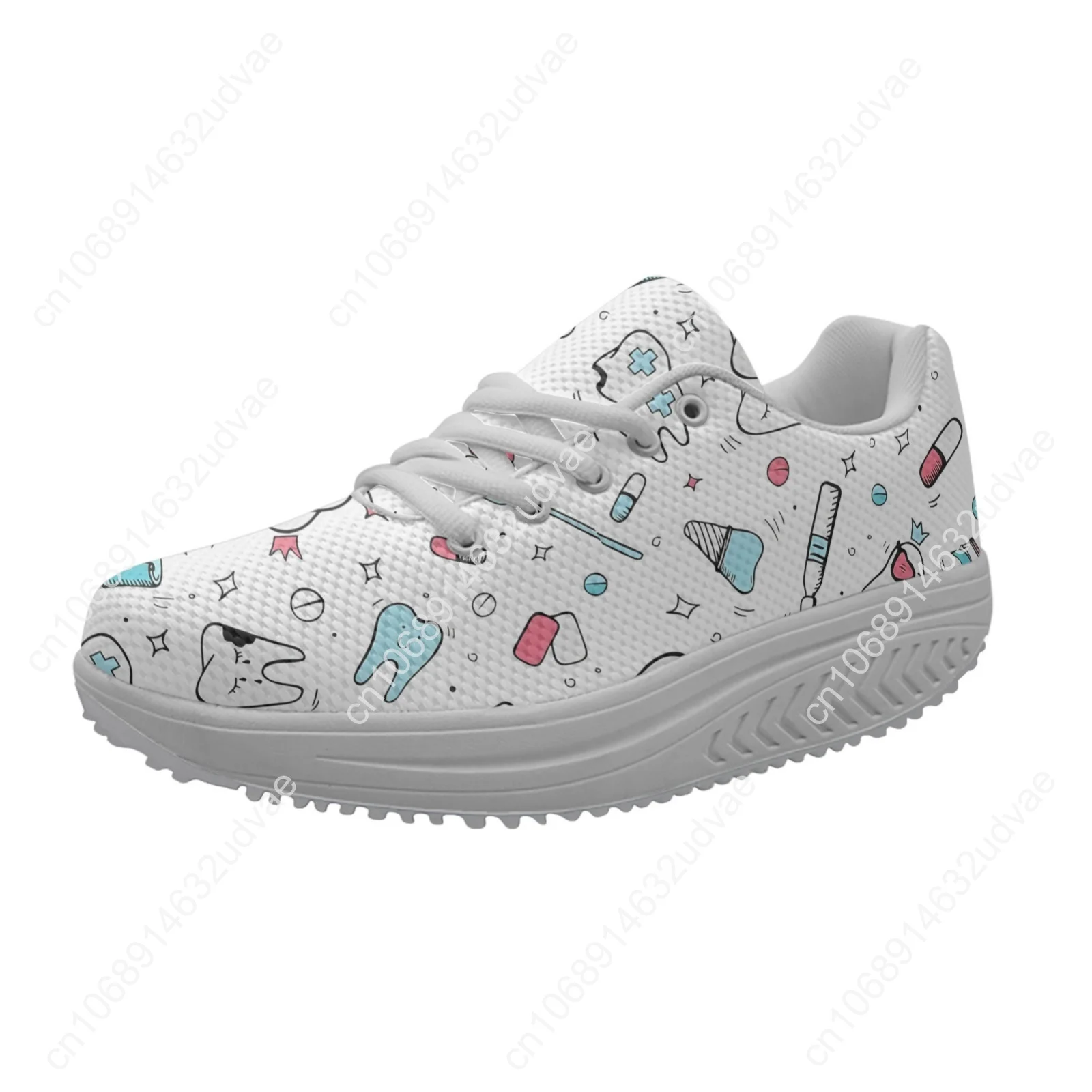 Cartoon Teeth Women's Shake Shoes Lace-up Platform Dental Shoes Girls Height Increasing Shoes Zapatos De Mujer