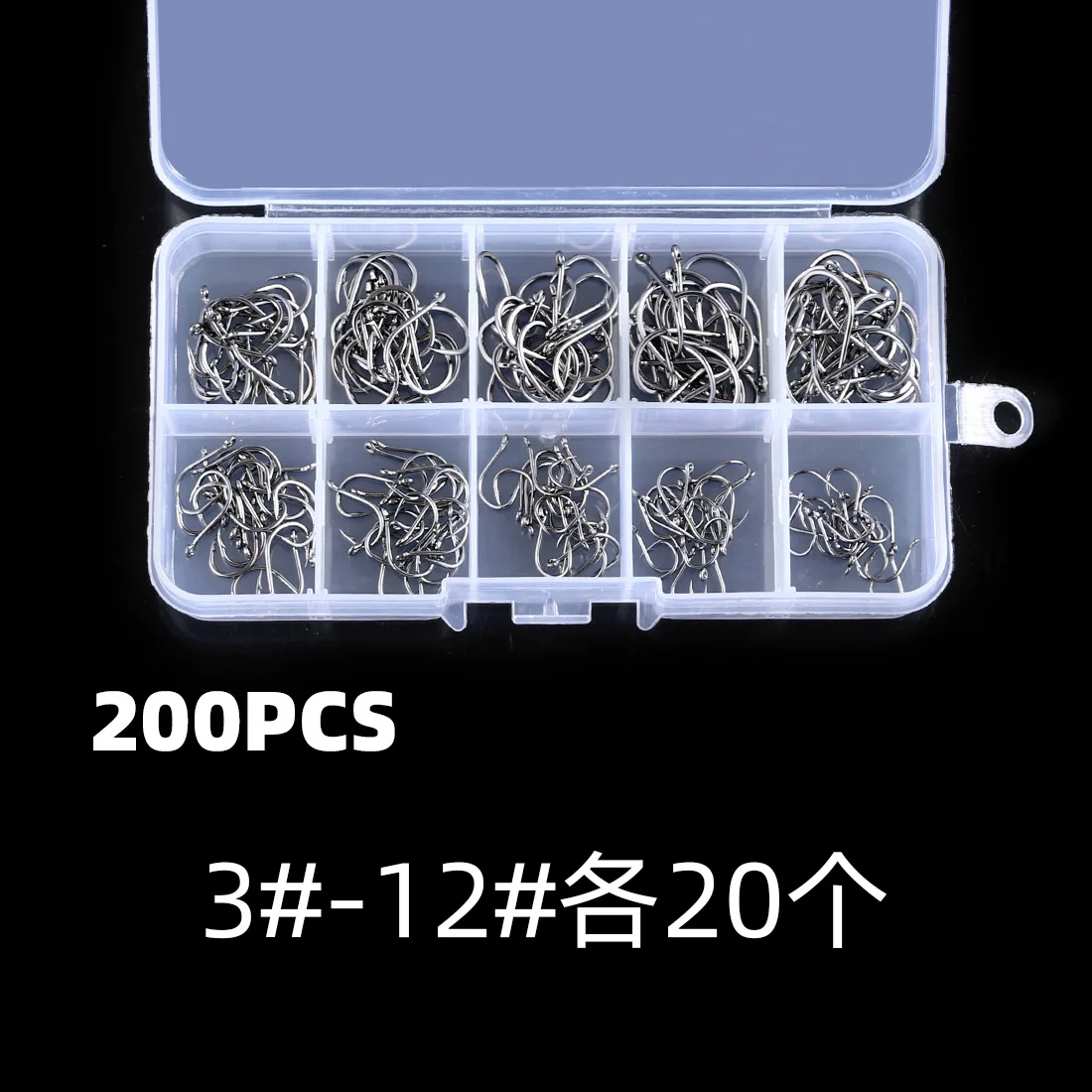 Description Picture 6 of item100-1000Pcs Fishing Hooks Set High Carbon Steel Barbed FishHooks for Saltwater Freshwater Fishing Gear Fishing Accessories Hooks