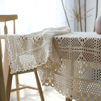 Pastora Cotton Crochet Tablecloth Rectangle Black Hollow Handmade Vintage Lace Table Cloth Cover Towel For Home Kitchen Decor 1