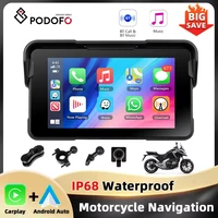 Podofo Lecteur d'écran intelligent HD 5'' Carplay Android Auto Surveillance de la pression des pneus Étanche IP68 BT Moniteur portable pour moto 1