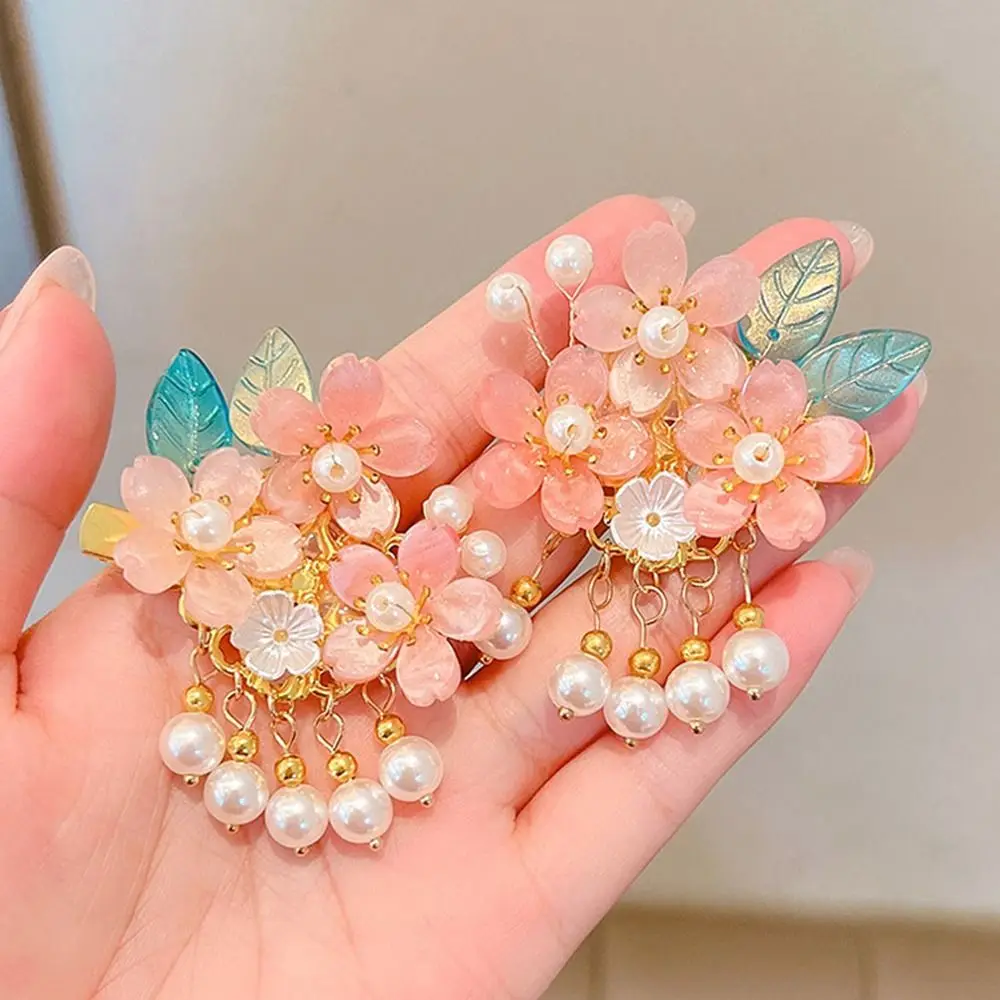 Adorable Lovable Fairy Tassel Side Clip Pearl Headdress Alloy Headwear Kids Girl Hairpin Chinese Style Hair Clip Hair Accessory