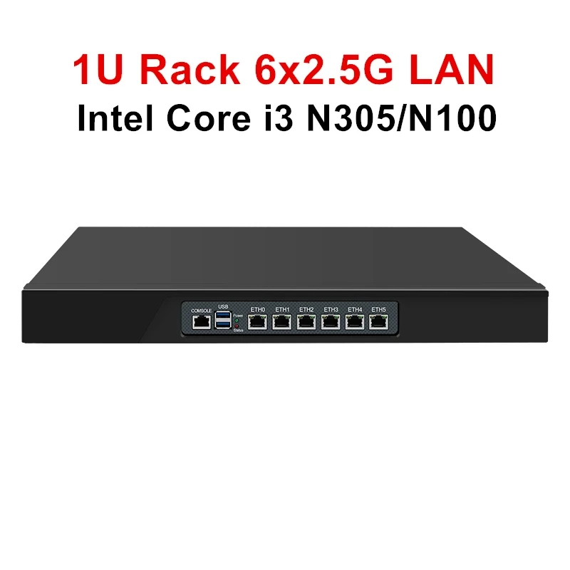 6 x i226-V 2.5G LAN Intel i3 N305 N150 N100 Topton 1U Rack Chassis Mini PC Cabinet Firewall Router Gateway DDR5 MSATA SIM Slot 2