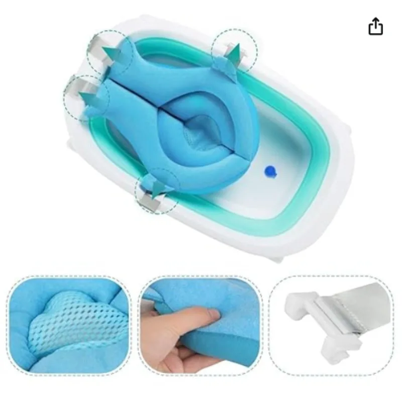 Imbracatura e rete di supporto per bagnetto regolabile, sedile per vasca da bagno per neonato in morbida rete, cuscino per doccia con sospensione antiscivolo per lavello/vasca, portatile - immagine 4