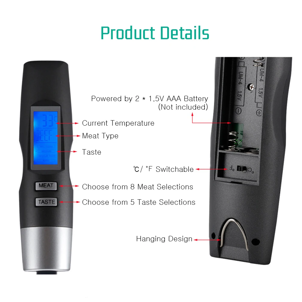 Meat Thermometer with Probe Fork Kitchen Thermometer Digital