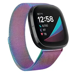 Milanese Stainless Steel Magnetic Loop Watchband Bracelet - Versa 3-4-sense (Colorful)