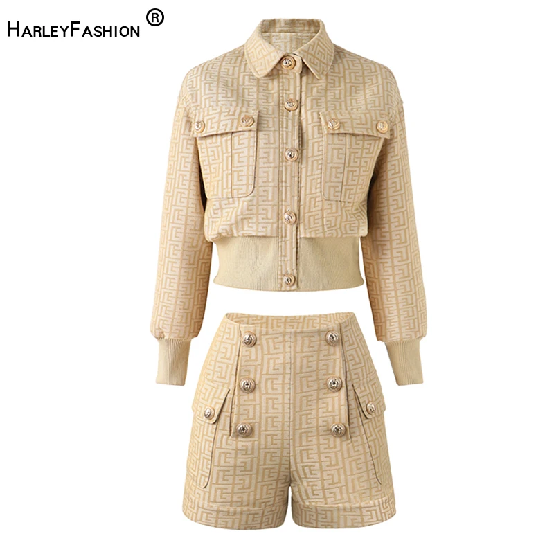 

HarleyFashion Quality Texture Casual Slim 2 Piece Women Short and Jacket Set Clothing