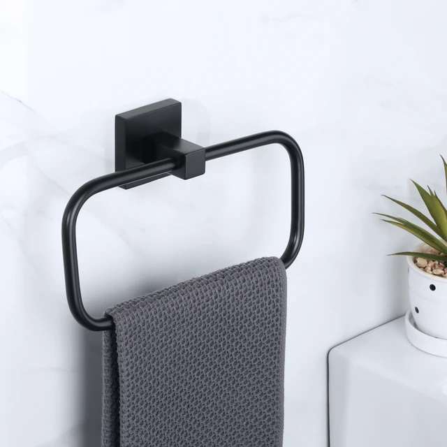 Bathroom Hand Towel Holder,Matte Black Towel Ring Hand Towel Holder for  Bathroom SUS304 Stainless Steel,Wall Mounted Sturdy Round Towel Rack,  Bathroom