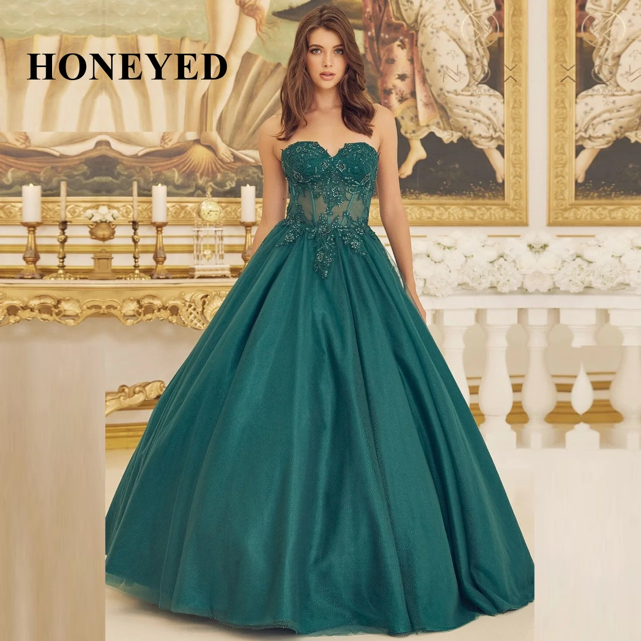 

Honeyed 2023 Appliques Quinceanera Dresses Ball Gown Sweetheart Beads Formal Princess Sweet 16 Masquerade Birthday Party Gowns