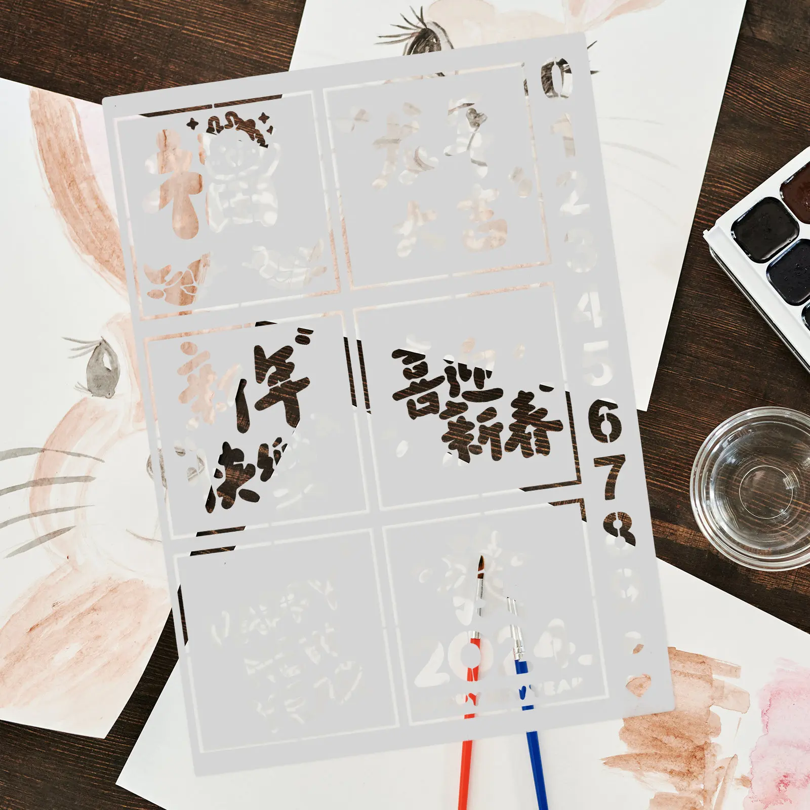 새해 그림 스텐실 재사용 가능한 애완 동물 아트 템플릿 청소년 성인을위한 DIY 공예 스크랩북 플래너 선물 벽 장식 그리기