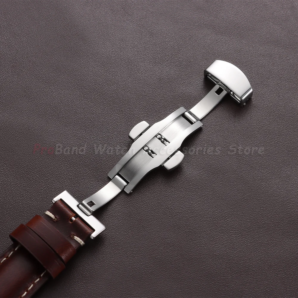 Vintage Brown Oil Wax Leather Watch Strap with Butterfly Buckle - Men's Accessory