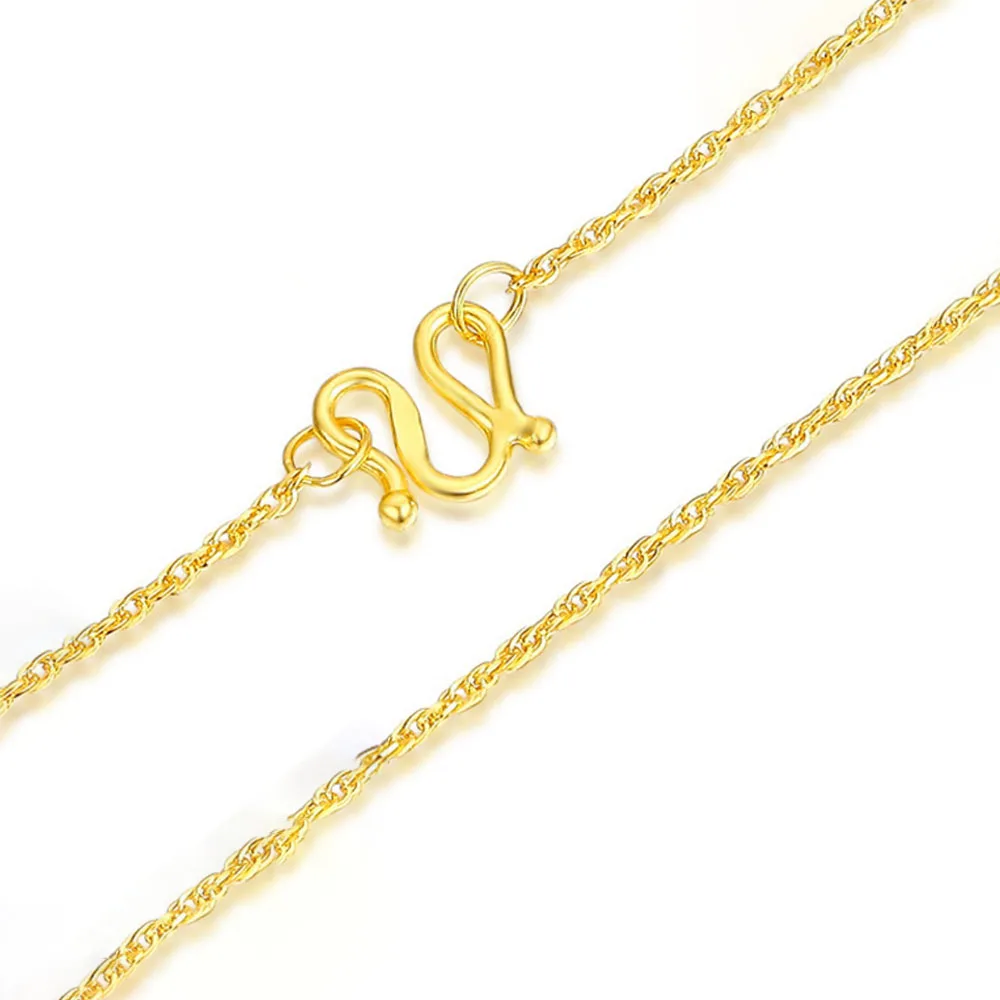 

Pure Solid 24K Yellow Gold 1.2mmW Twist Singapore Chain Link Necklace M Clasp