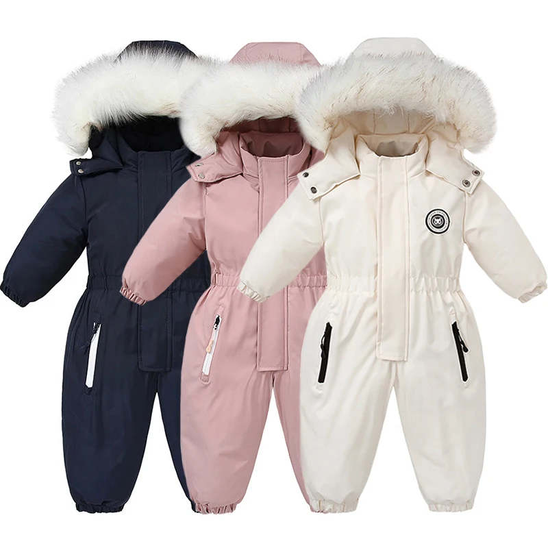 Baby Jumpsuit Autumn and Winter Baby Jumpsuit Warm Baby Ski Suit Plus Velvet Boys Overalls Girl Clothes Waterproof Children Jacket