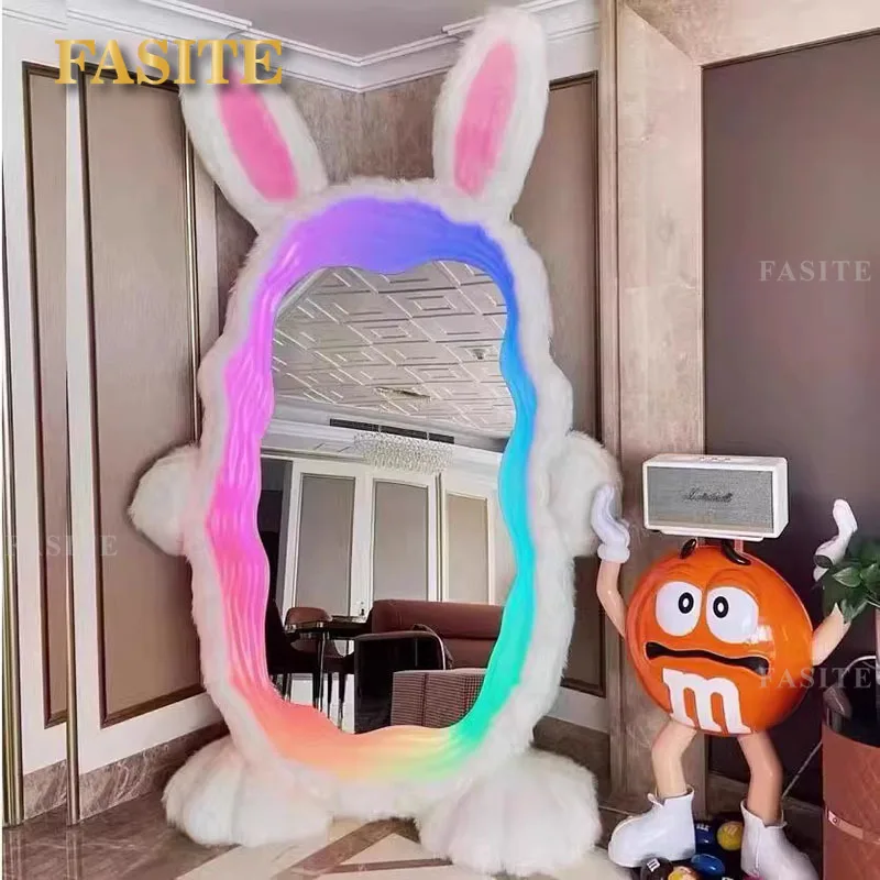 Large Full Body Mirror With Lights Aesthetic Design Rabbit