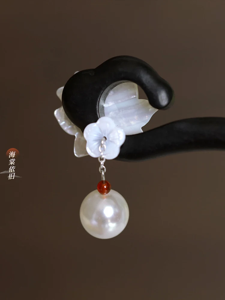 새로운 중국 스타일 더블 시뇽 머리핀 천연 흰색 나비 껍질 검은 흑단 나무 헤어 액세서리 전통 치파오용