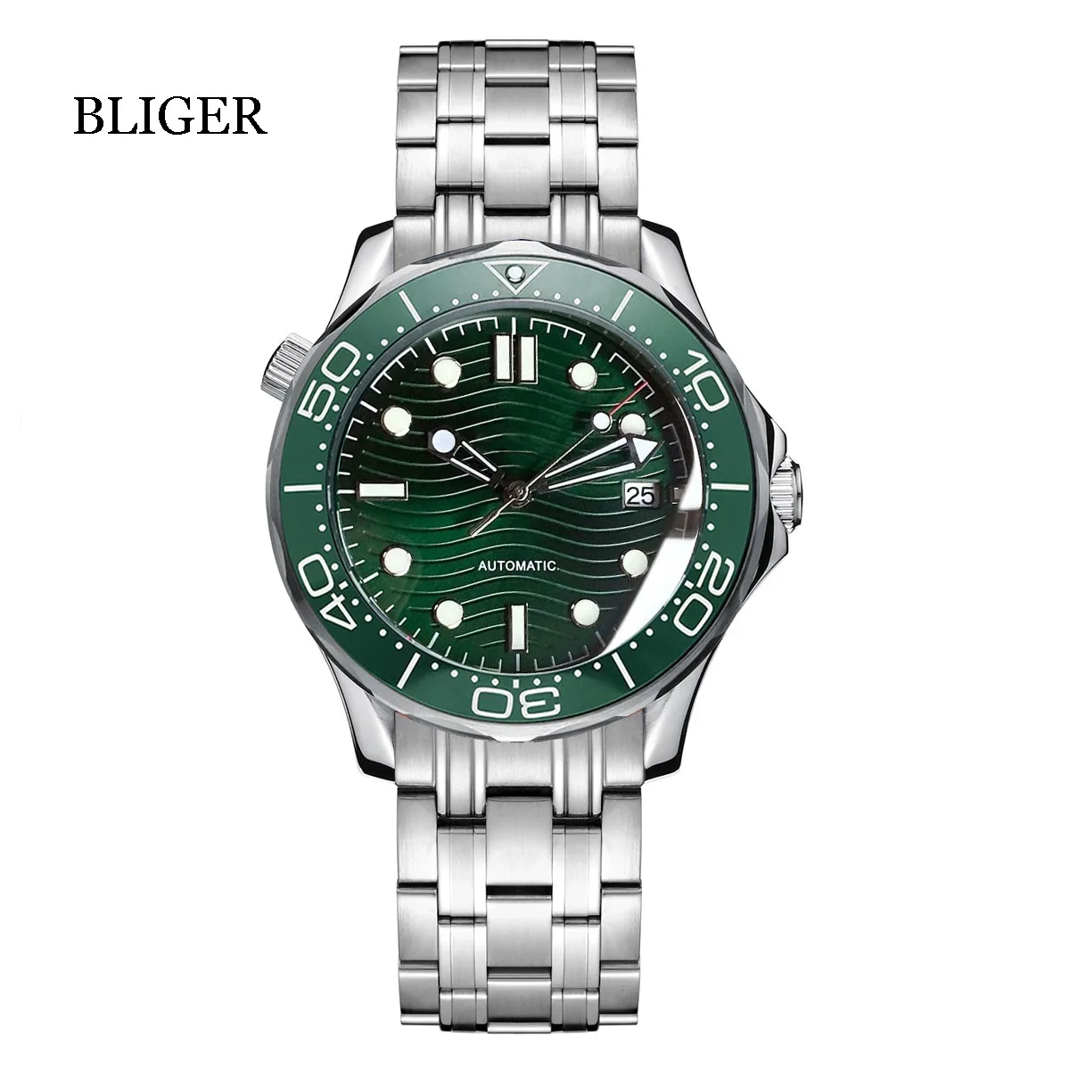 

BLIGER New 41mm NH35A MIYOTA 8215 PT5000 Mechanical Mens Watch Sapphire Glass Luminous Mark Unidirectional Bezel Green Dial