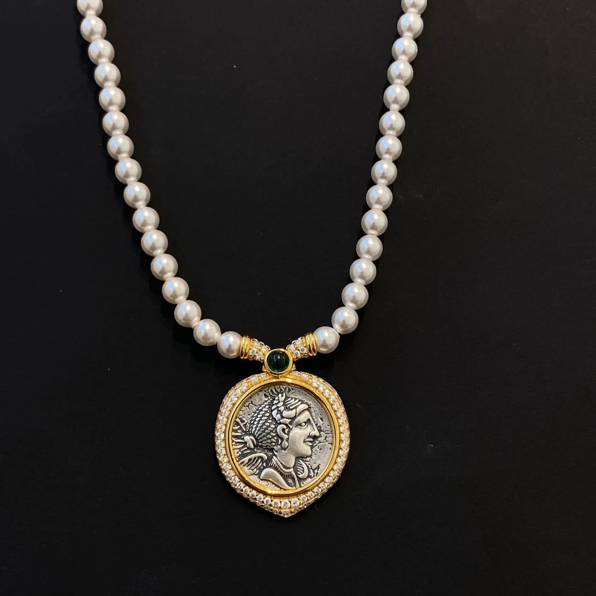 

EYER 925 Sterling Silver Famous Brand Ancient Roman Silver Coin Necklace Retro Relief Goddess of Luck Fashion Jewelry For Women