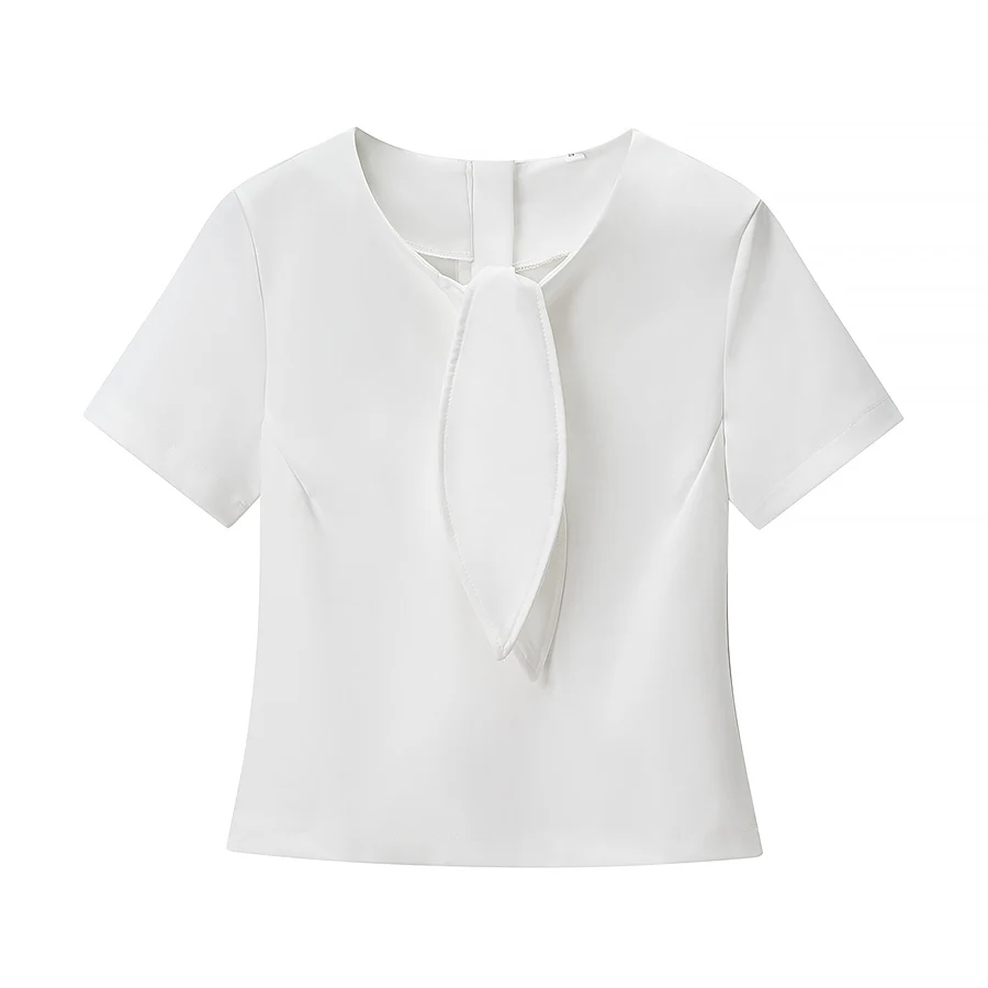 Women's Summer Pleated Half Skirt Set Female  Commuting Ribbon Decoration O-Neck Short Sleeve Top+Lady Versatile Half Skirt