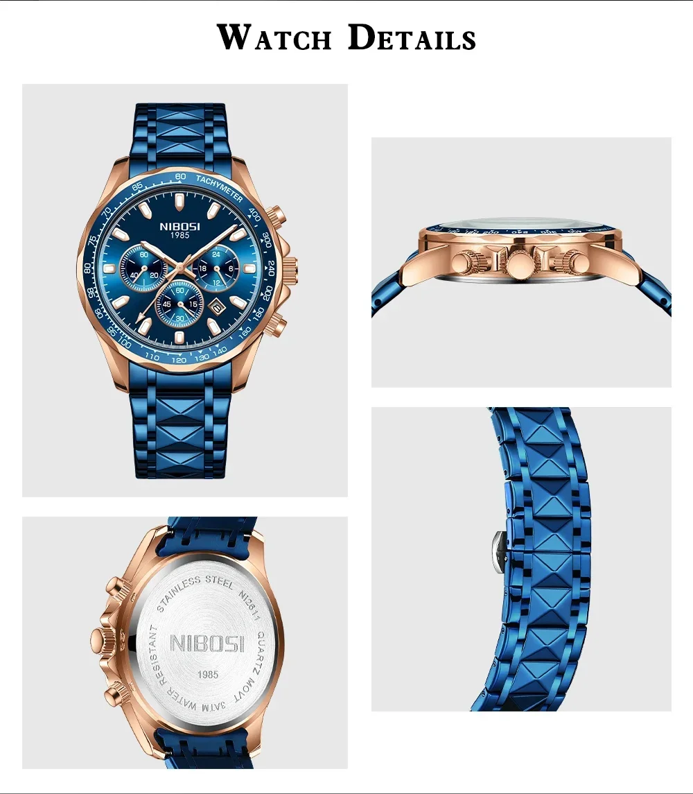 NIBOSI Top Brand Men Quartz Watches Business Male Wrist Watches Date Clock Waterproof Chronograph Man Watch Relogios Masculino