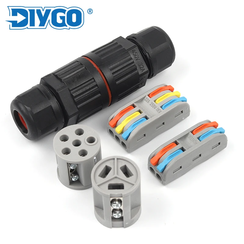 IP68 Gerade Wasserdichte Stecker 2/3/5 Pin Draht Stecker Schnell Outdoor Push-in Terminal Anschlussdose Für 4-10mm Kabel DIY GO